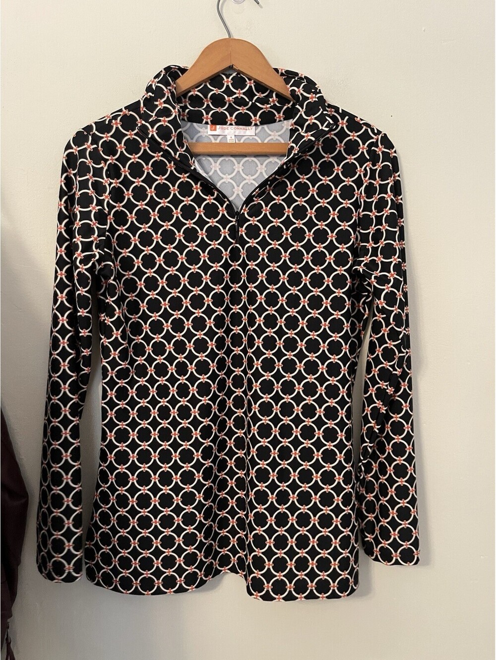 Jude Connelly Long Sleeve 1/4 Zip Pullover Shirt Top Navy Blue Red Small S